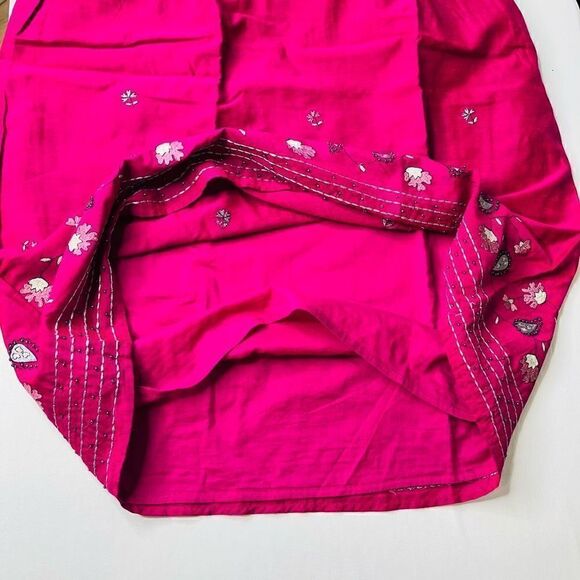 Amanda Smith Womens Midi Skirt Straight Cut Embraided Hem Hot Pink Large - Picture 4 of 9